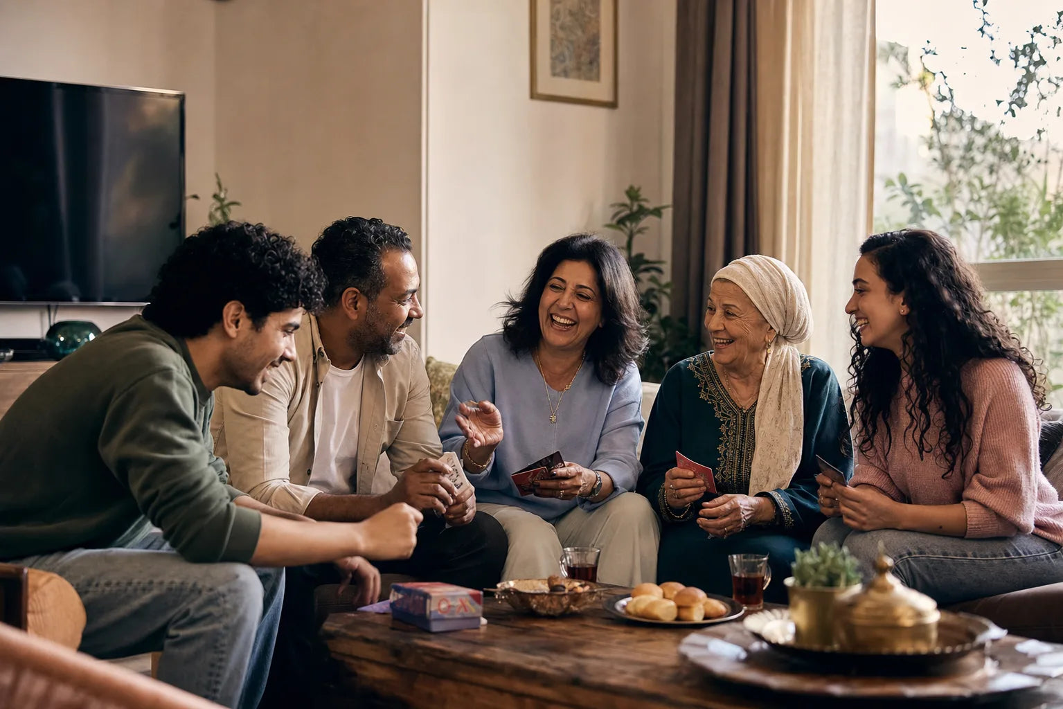 عيلة مصرية من أجيال مختلفة بتضحك وبتلعب سوا